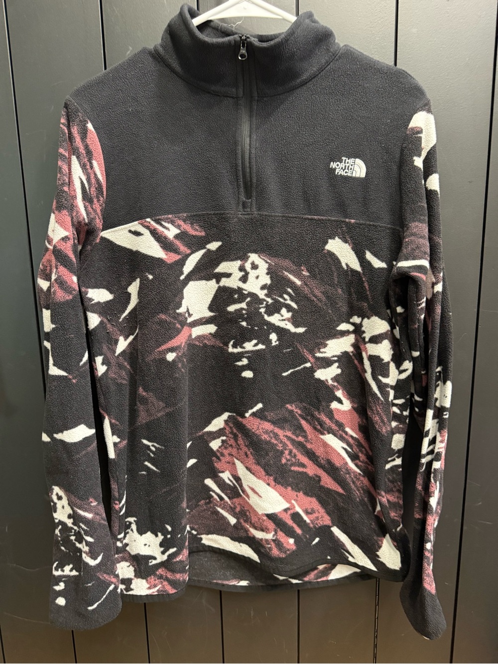 The North Face Black, Burgundy & Cream Patterned Half-Zip Fleece Pullover